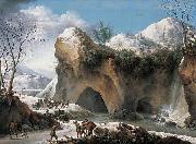 Francesco Francia Paysage montagneux sous la neige avec diligence Sweden oil painting artist